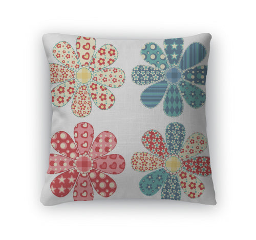 Throw Pillow, Set Of Four Quilt Flower