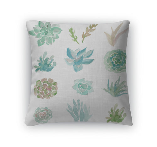 Throw Pillow, Cute Watercolor Succulent Plants On White