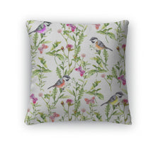 Load image into Gallery viewer, Throw Pillow, Pattern With Summer Herbs And Birds Watercolor