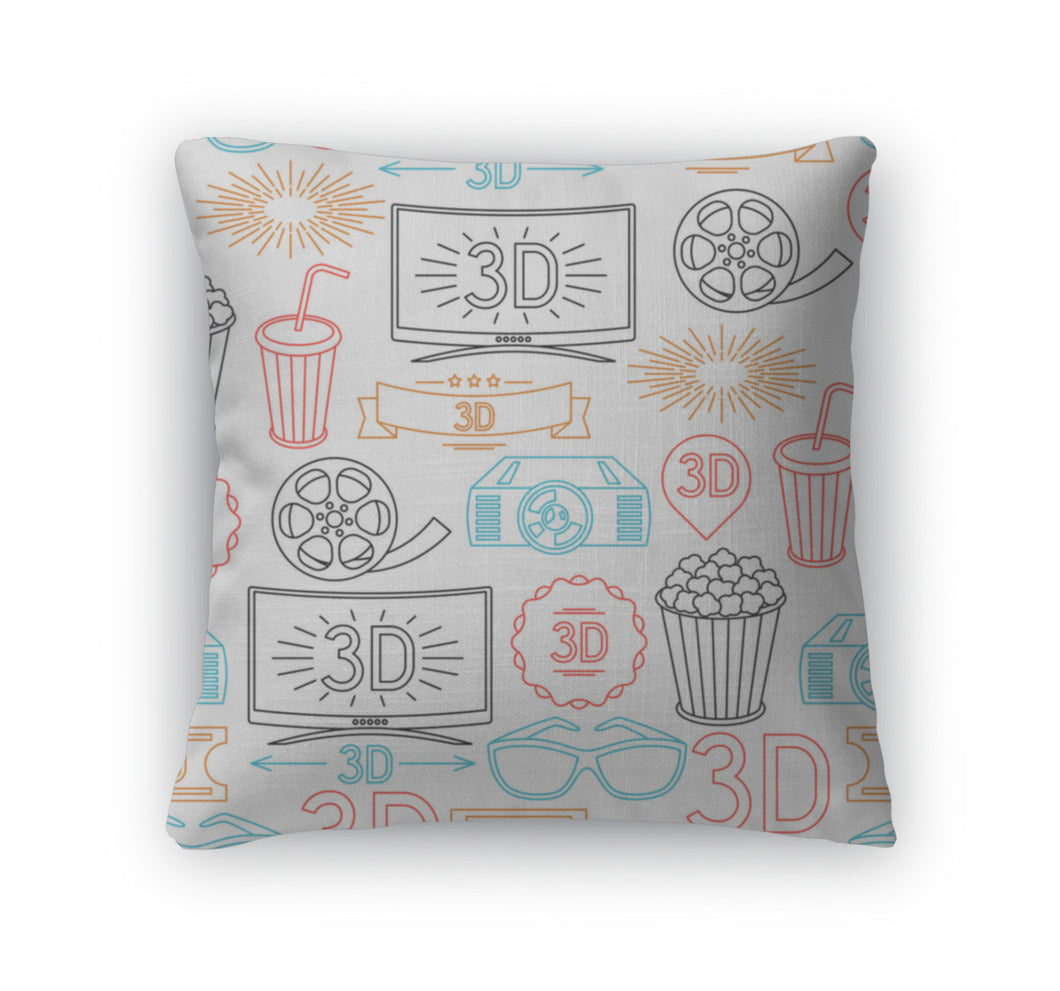 Throw Pillow, Pattern Of Movie Elements And Cinema Icons