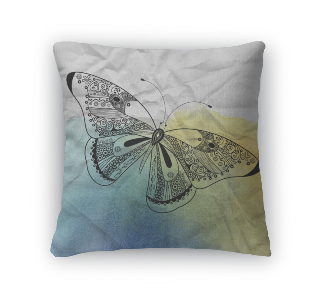 Throw Pillow, Graphic Butterfly On Crumpled Paper