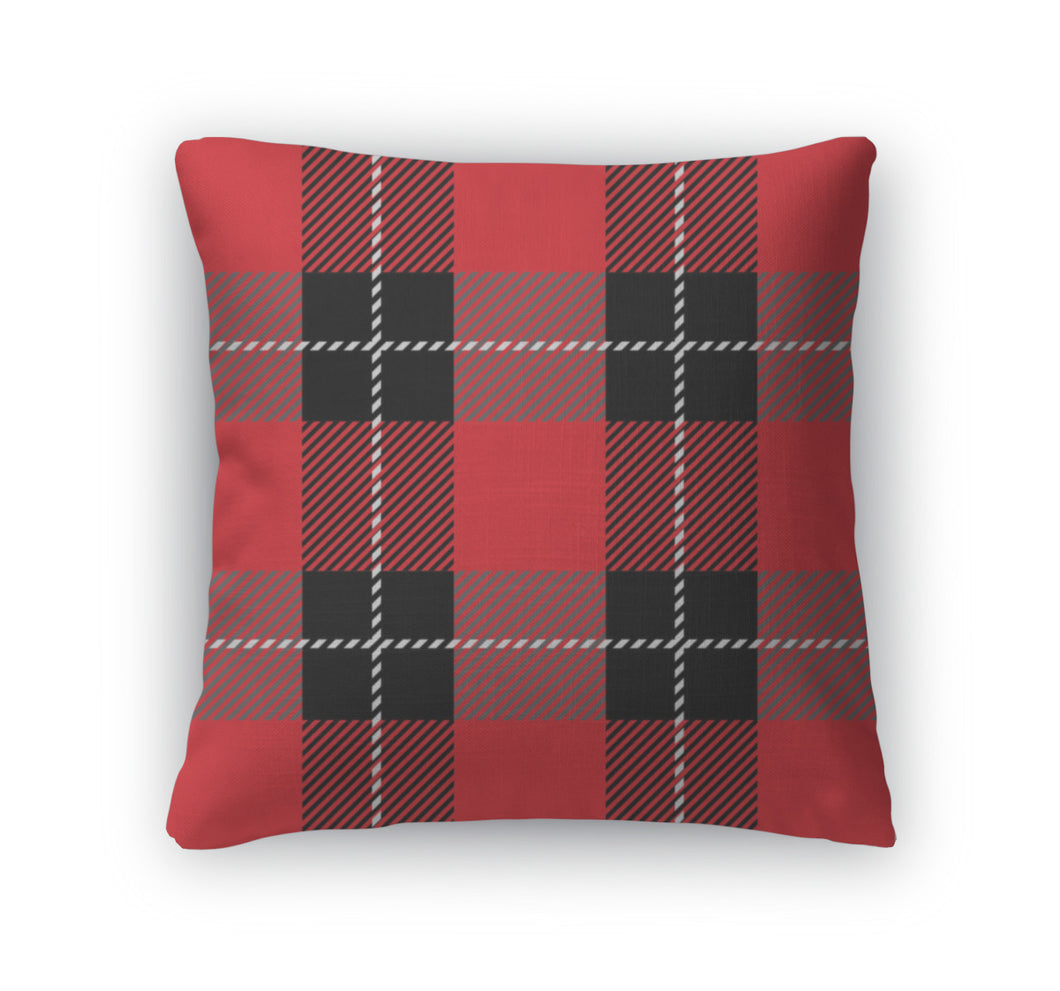 Throw Pillow, Red Tartan Plaid Pattern