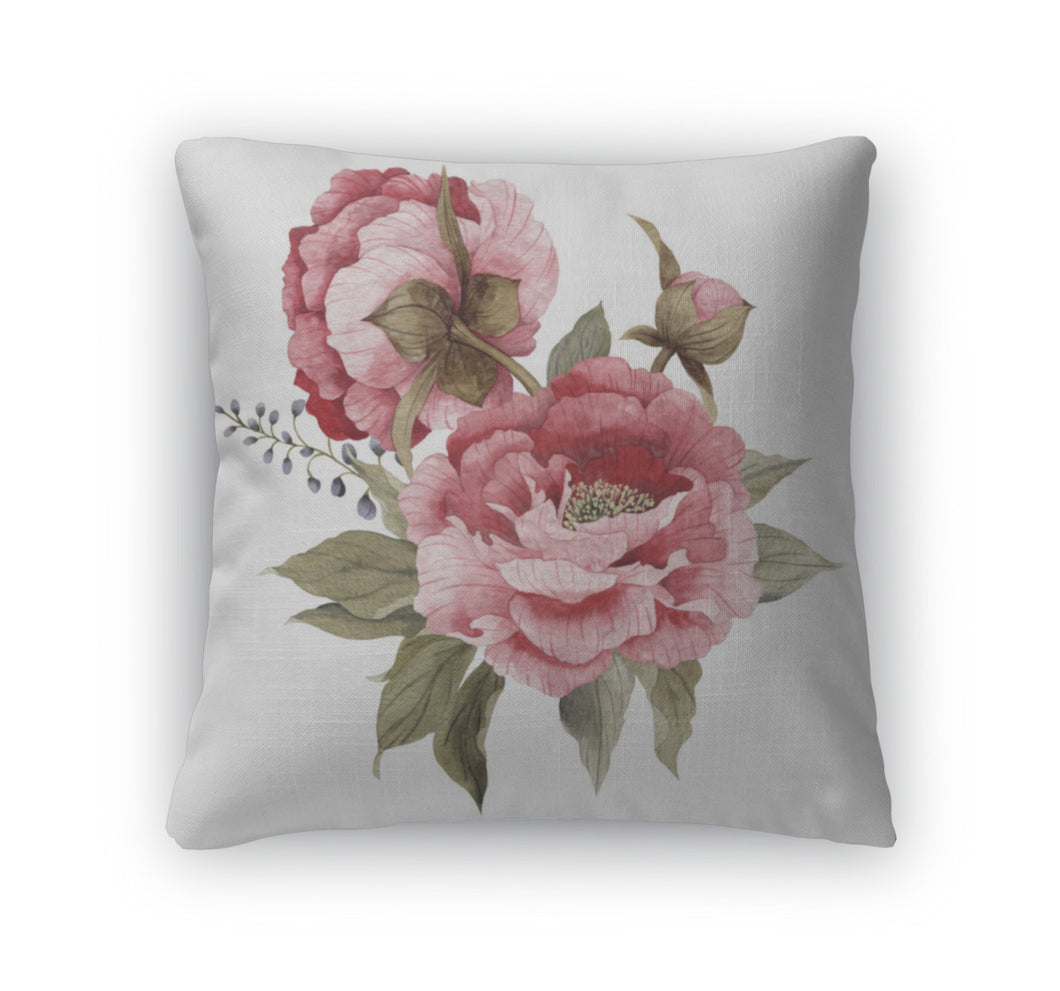 Throw Pillow, Bouquet Of Watercolor Peonies