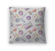Load image into Gallery viewer, Throw Pillow, Watercolor Cosmetics Pattern