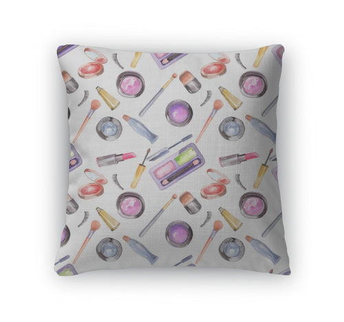 Throw Pillow, Watercolor Cosmetics Pattern