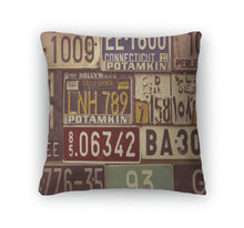 Load image into Gallery viewer, Throw Pillow, Sepia Toned License Plates