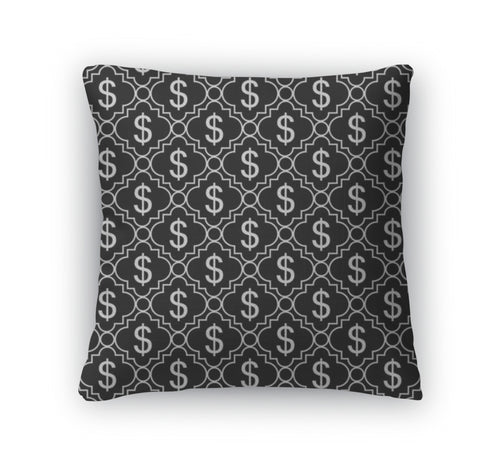 Throw Pillow, Black And White Dollar Sign Pattern Repeat