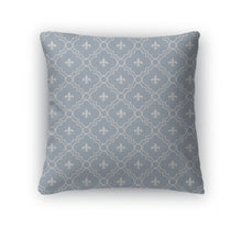 Load image into Gallery viewer, Throw Pillow, White And Pale Blue Fleurdelis Pattern D Fabric Backgro