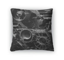 Load image into Gallery viewer, Throw Pillow, Old Car Engine Black And White Photo