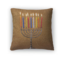 Load image into Gallery viewer, Throw Pillow, Menorah With Candels And Glitter Lights Hanukkah Concept