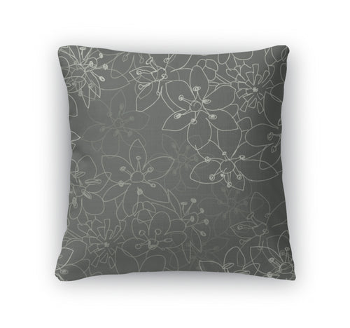 Throw Pillow, Floral Pattern On A Grey Backround