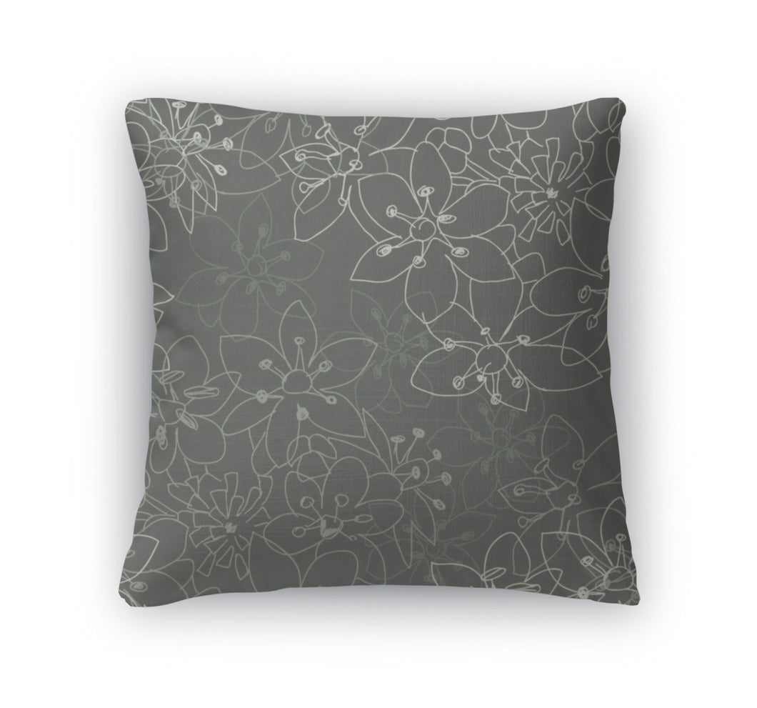 Throw Pillow, Floral Pattern On A Grey Backround