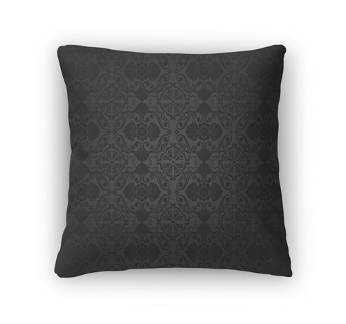 Throw Pillow, Black Vintage Wallpaper Design