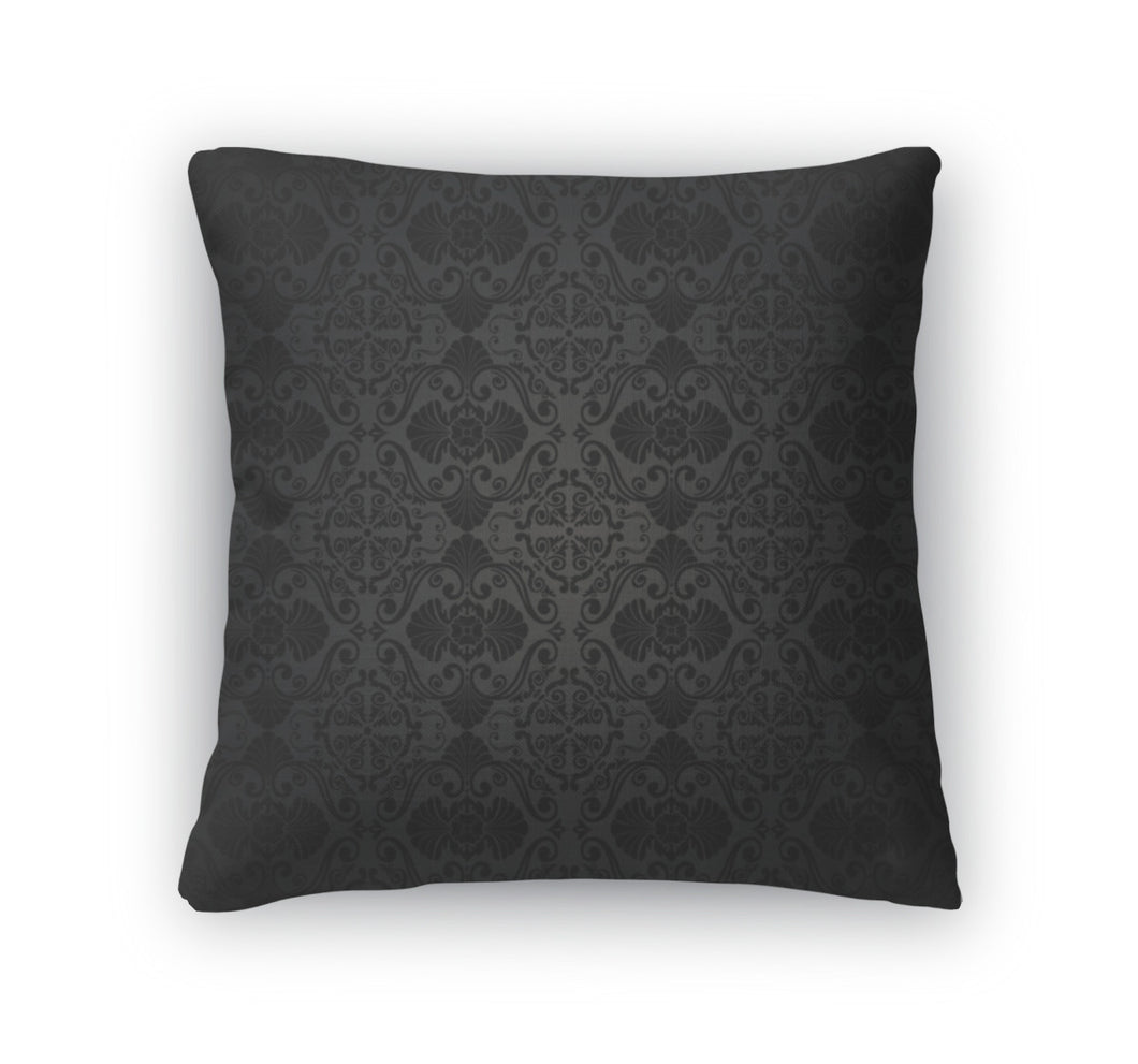 Throw Pillow, Black Vintage Wallpaper Design