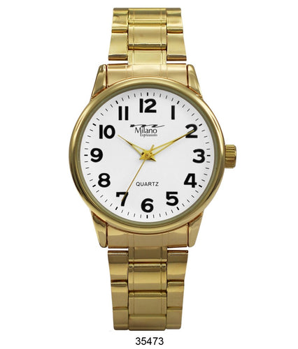 M Milano Expressions  Gold Metal Band Watch with Gold Case White Dial