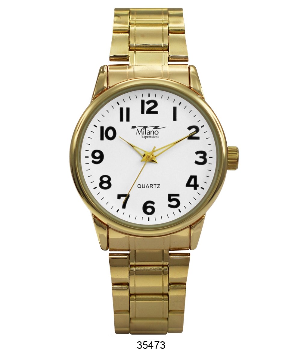 M Milano Expressions  Gold Metal Band Watch with Gold Case White Dial
