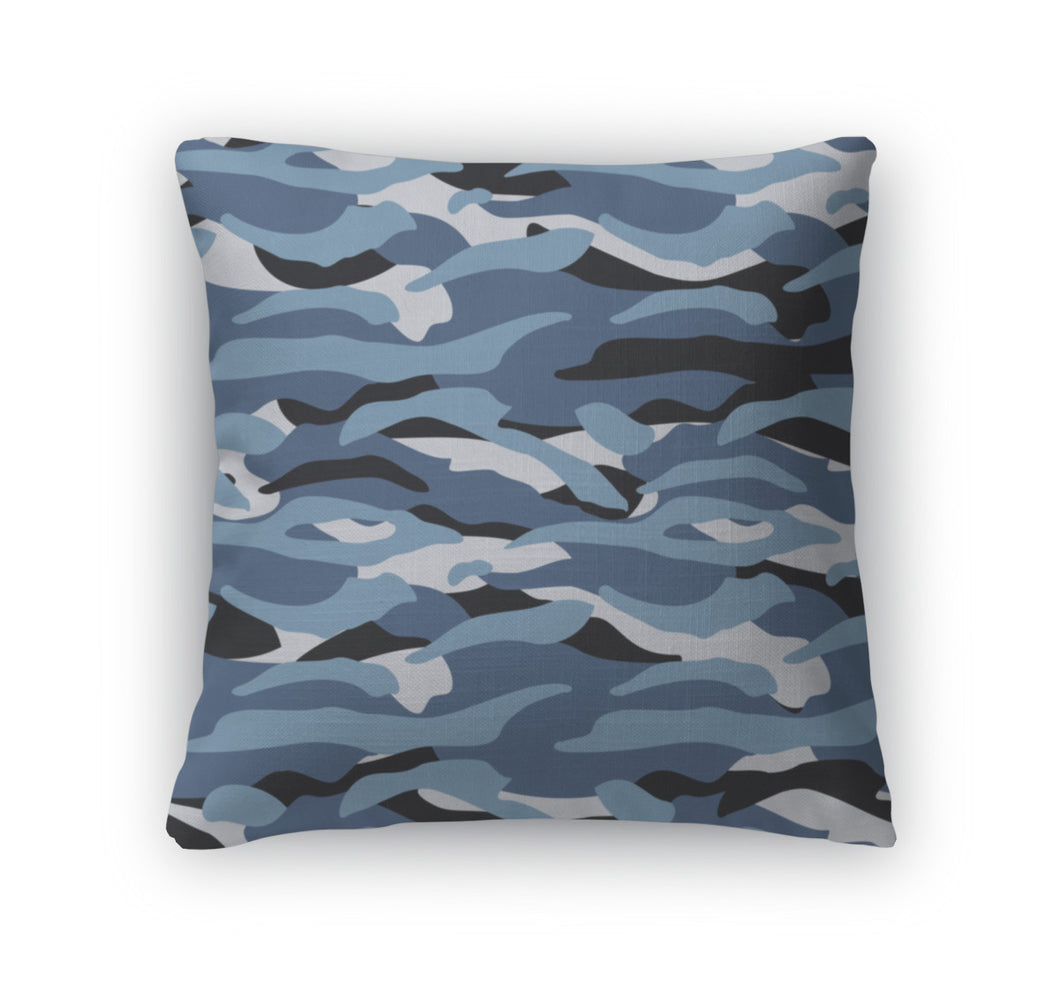 Throw Pillow, Marine Blue Camouflage Pattern