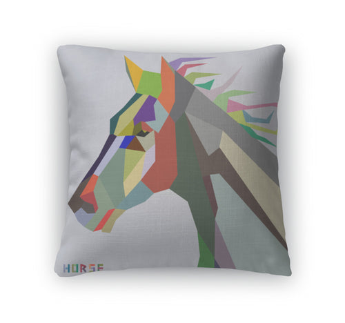 Throw Pillow, Horse Head Symbol Of New Year 2014 Trendy Style Geometric