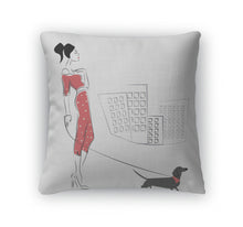 Load image into Gallery viewer, Throw Pillow, Girl Walking Her Dachshund