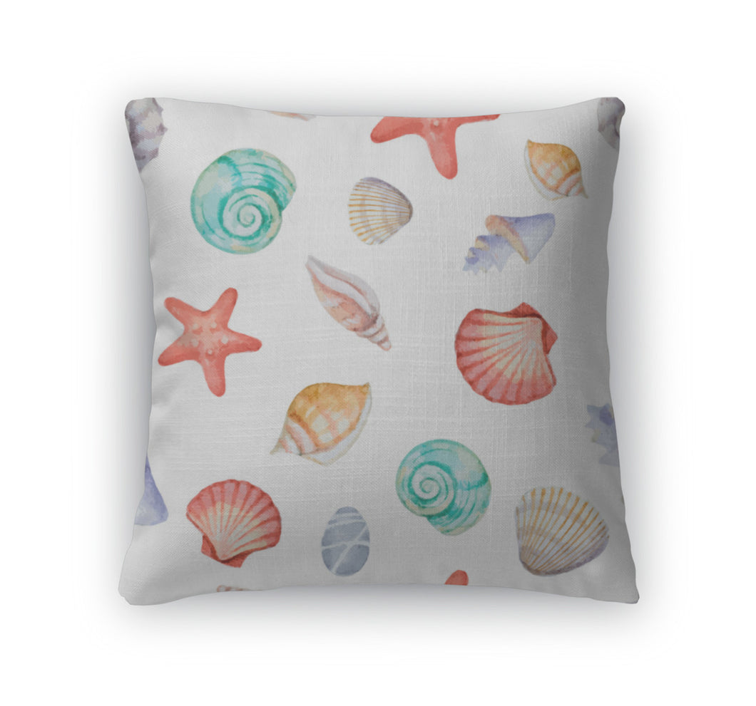Throw Pillow, Watercolor Pattern With Sea Shells