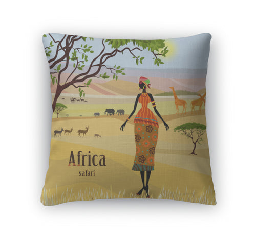 Throw Pillow, African Women In Mountain Landscape