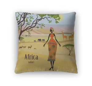 Throw Pillow, African Women In Mountain Landscape