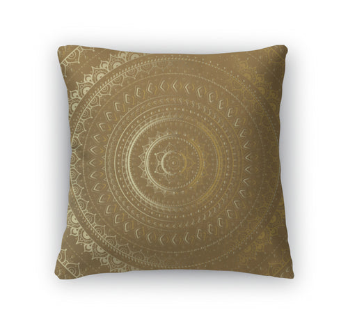 Throw Pillow, Gold Mandala Indian Decorative Pattern