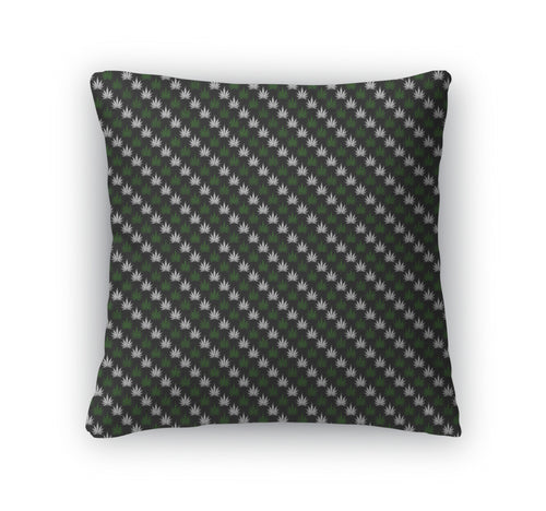 Throw Pillow, Green And Black Marijuana Leaf Pattern Repeat
