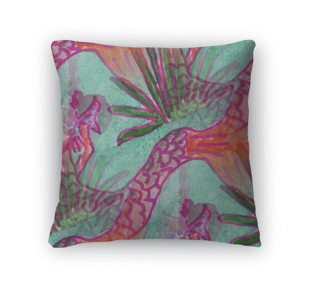 Throw Pillow, Blots Colored Mermaid Watercolor Painting