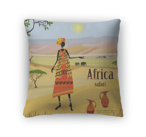 Throw Pillow, African Women In Mountain Landscape