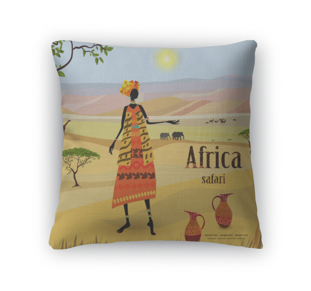 Throw Pillow, African Women In Mountain Landscape