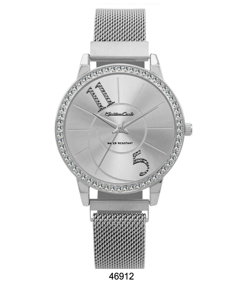 Montres Carlo Silver Stainless Steel Mesh Band Watch with Magnetic Strap
