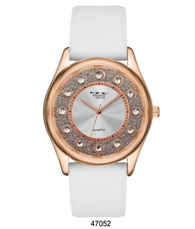 M Milano Expressions White Silicon Band Watch with Rose Gold Case and Silver Dial