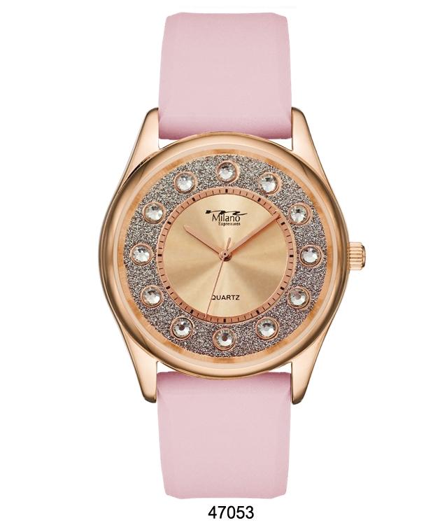 M Milano Expressions Pink Silicon Band Watch with Rose Gold Case and Rose Gold Dial