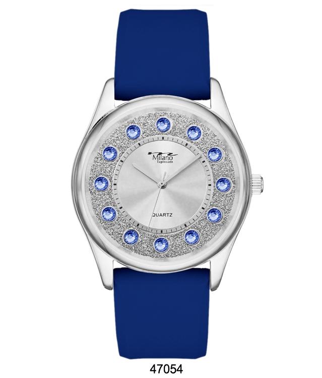 M Milano Expressions Navy Silicon Band Watch with Silver Case and Silver Dial