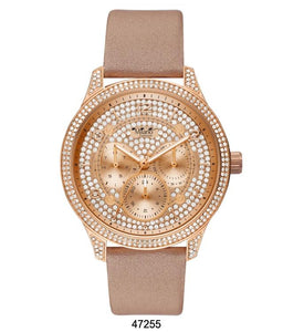 M Milano Expressions Nude Vegan Leather Band Watch with Rose Gold Case and Rose Gold Dial with Stones