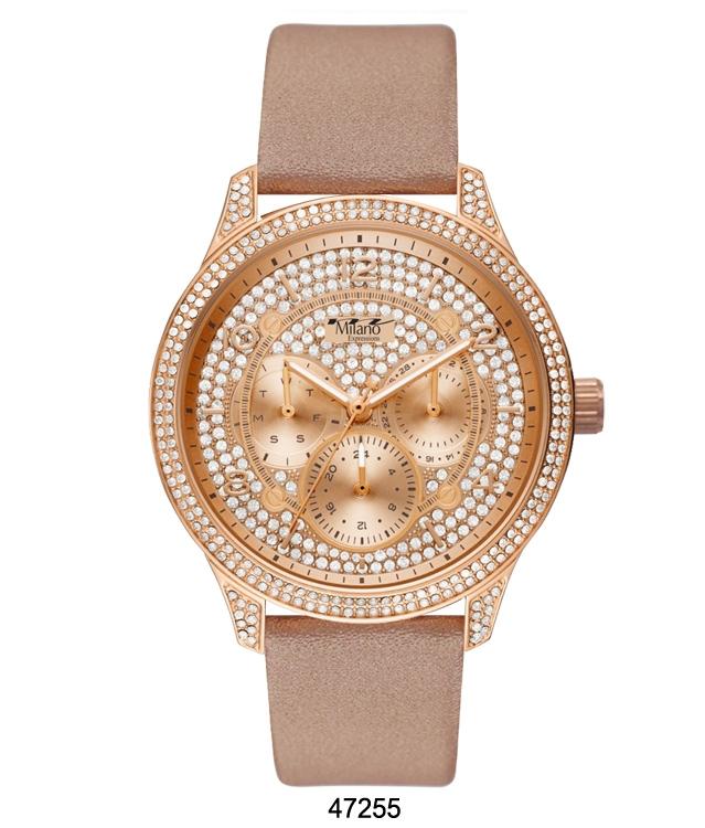 M Milano Expressions Nude Vegan Leather Band Watch with Rose Gold Case and Rose Gold Dial with Stones