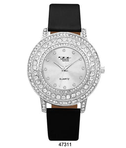 M Milano Expressions Vegan Leather Band Watch with Silver Stone Case and Silver Dial