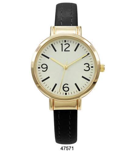 Black Vegan Leather Cuff Watch with Gold Case and Gold Dial