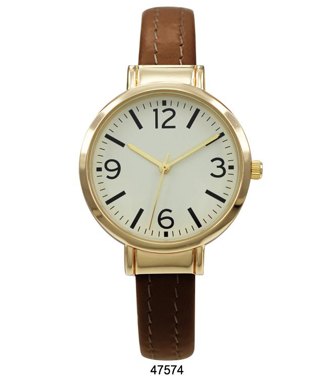 Brown Vegan Leather Cuff Watch with Gold Case and Gold Dial