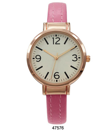 Hot Pink Vegan Leather Cuff Watch with Rose Gold Case and Gold Dial