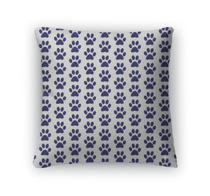 Throw Pillow, Navy Blue And White Dog Paw Prints Tile Pattern Repeat