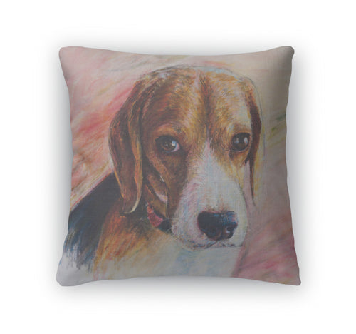 Throw Pillow, Painting Of Beagle Portrait On Canvas