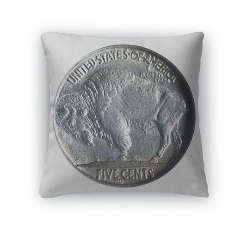 Throw Pillow, Three Leg Buffalo Nickel