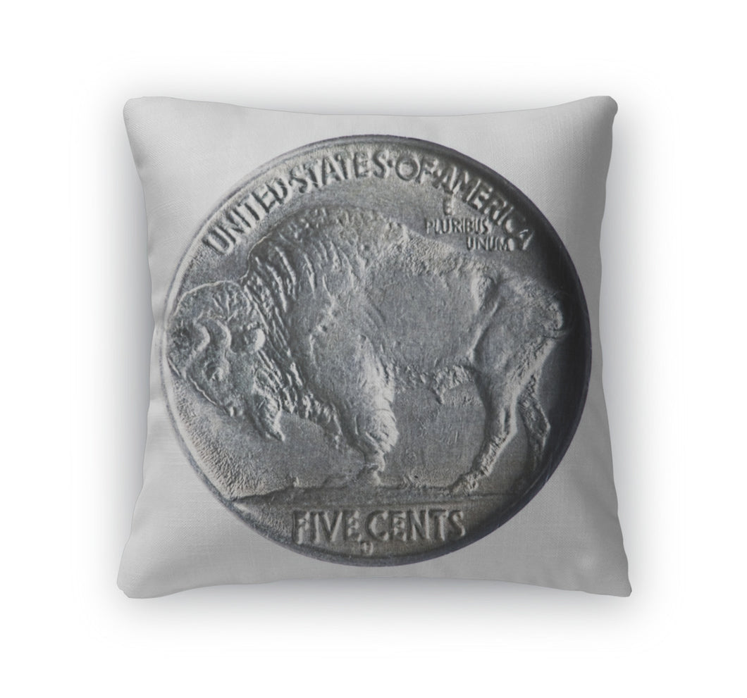 Throw Pillow, Three Leg Buffalo Nickel