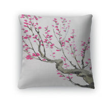 Load image into Gallery viewer, Throw Pillow, Watercolor Crimson Flowers On Tree Branches