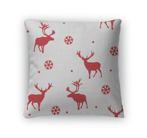 Throw Pillow, Winter Pattern With Deer