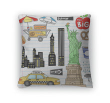 Load image into Gallery viewer, Throw Pillow, New York City Manhattan Doodles Set