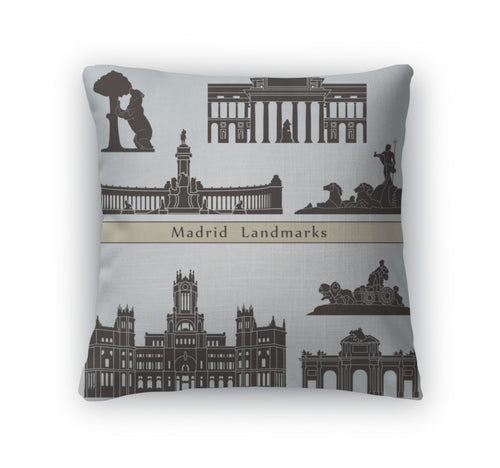 Throw Pillow, Madrid Landmarks And Monuments