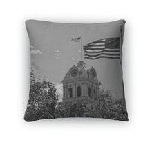 Load image into Gallery viewer, Throw Pillow, An American Flag Flies Atop Crook County Courthouse Prineville